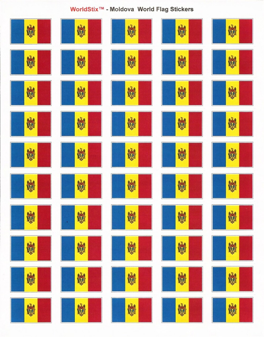 100 Moldova Flag Stickers, Two Sheets of 50, 1.5" x 1" Made in America Self Adhesive Country Flag Scrapbook Stickers, Two Sheets of 50, 100 Sticker Decal Flags